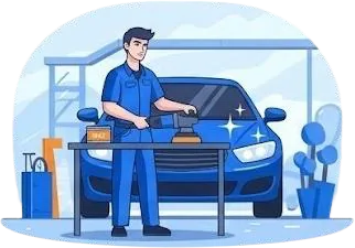 Illustration of a LIFT technician caring for a blue car