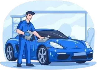 Illustration of a LIFT technician caring for a blue car