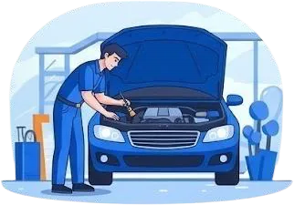 Illustration of a LIFT technician caring for a blue car